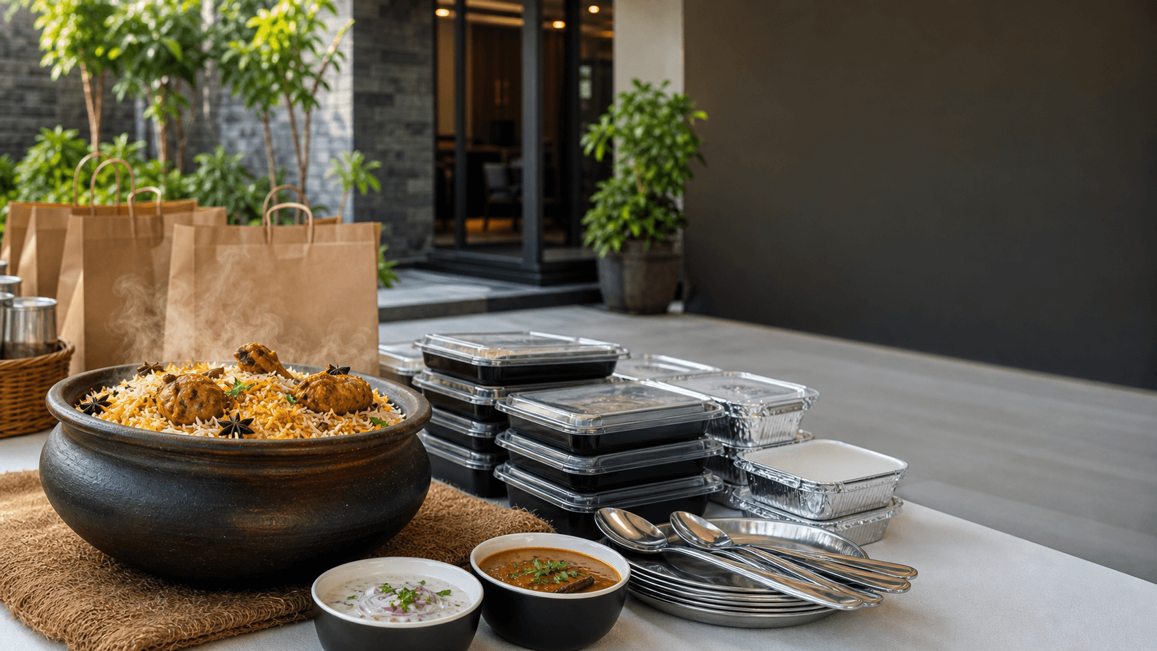 Bulk chicken biryani and meal packs prepared for a Chennai office event