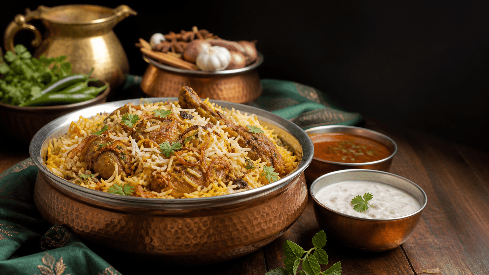 Fresh chicken biryani prepared in a traditional handi for bulk catering