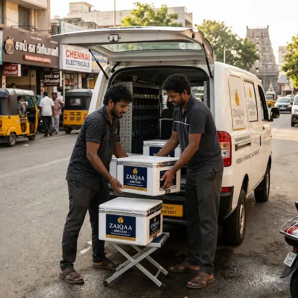 Bulk biryani containers prepared for Chennai delivery