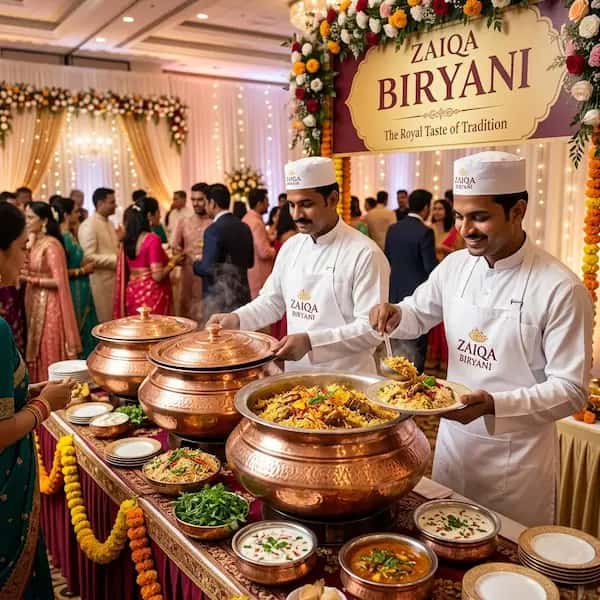 Premium wedding biryani bulk supply with traditional brass vessels